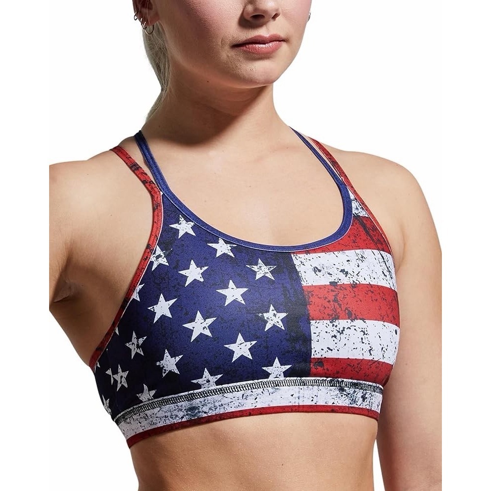NWT Born Primitive Womens XL Warrior American Flag Sports Bra Strappy Undefeated
